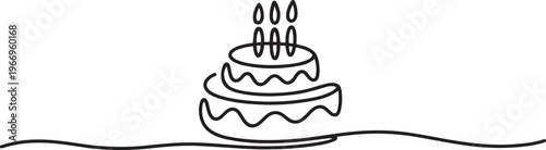 Continuous one line drawing of birthday cake in minimalist style isolated outline vector illustration. one line Icon drawing