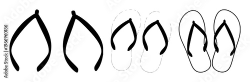 Flip Flops set with minimal black silhouette background featuring footwear, beachwear, sandals with summer and vacation seaside, travel, summer fun