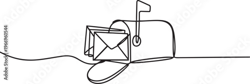 Mailbox with envelopes in continuous one line drawing. Minimal hand-drawn vector illustration. Simple linear. one line Icon drawing