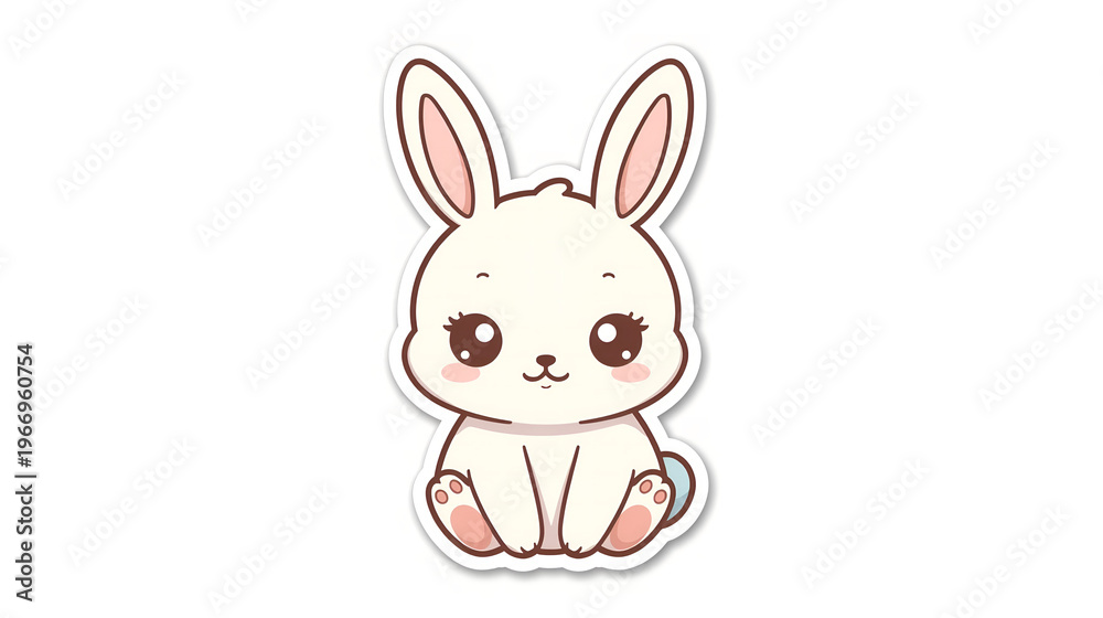 Obraz premium Cute kawaii bunny sticker pastel cartoon character