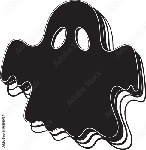 Black ghost illustration with white outline on plain background