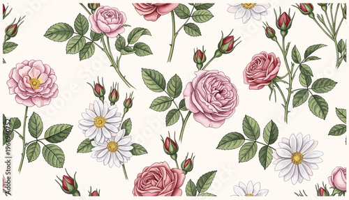 Vintage roses flowers seamless pattern