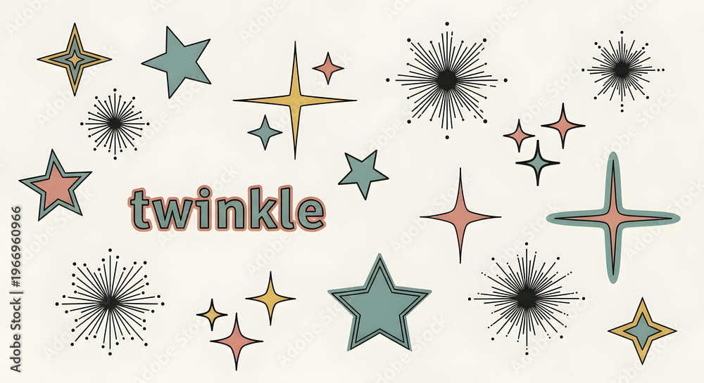 Fototapeta premium Retro Twinkle Starbursts and Sparkles Collection, Vintage Graphic Elements