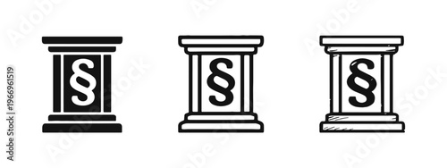 Justice and Law Pillar with Paragraph Symbol Icon Set