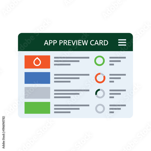 App preview card ui with data visualization elements