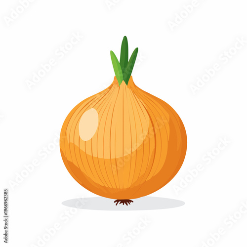 Round yellow onion with green shoots on a white background showing the basic shape and texture of the vegetable Generative AI