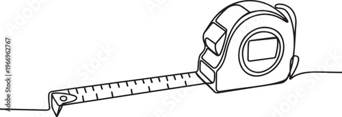 Tape measure in line art drawing style. Flexible ruler black line. one line Icon drawing