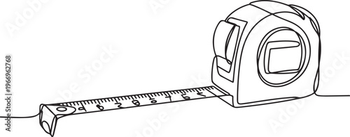Tape measure in line art drawing style. Flexible ruler black line. one line Icon drawing