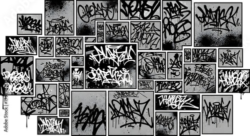 Graffiti art collage with multiple tags.