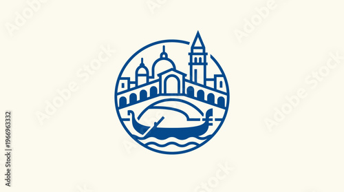 Minimalist Blue Icon of Venice Landscape