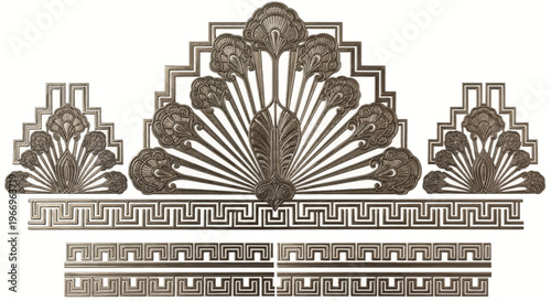 Vintage Art Deco Fan Pattern Border Element - Ornate Decorative Floral Design