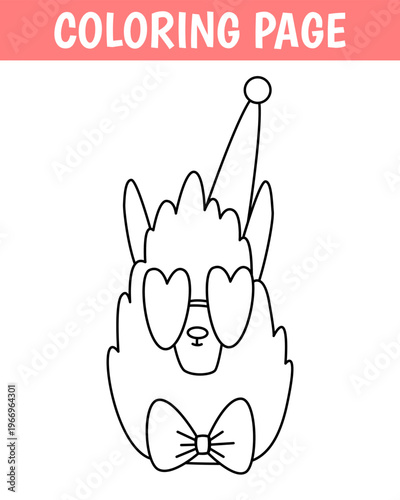A cute llama. Coloring book for Birthday day. Vector cartoon illustration.