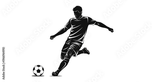 Bild auf Leinwand Silhouette of a soccer player kicking a ball during a game.