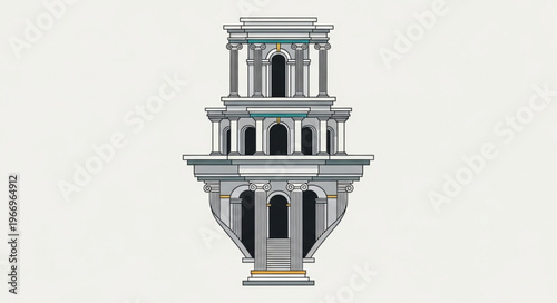 Ornate Architectural Structure with Multiple Levels and Columns.