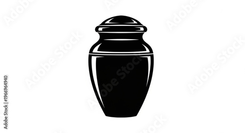 Black Funeral Urn Silhouette Isolated on White Background.