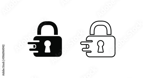 black and white line icons of locked padlocks with hands trying to unlock Vector