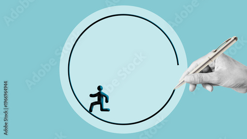 Картината върху платно Endless Loop Problem Concept with Person Walking in Circle, Lack of Solution, Re