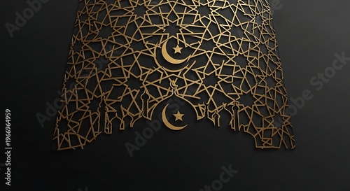 Islamic Geometric Pattern with Crescent Moon.