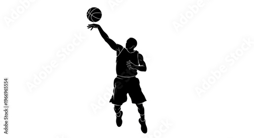 Silhouette of a basketball player jumping to shoot the ball.