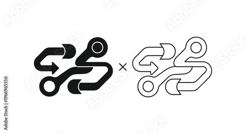 a black and white icon of two chain link symbols combined with an 'x' in the middle Vector