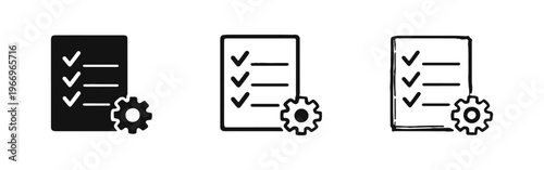 Checklist and Gear Settings Icon Set - Task Management and Configuration