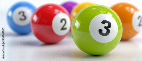 Colorful lottery balls on a table during a game in a lively setting with players waiting for results