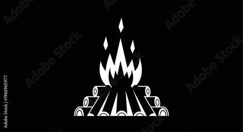 Stylized illustration of a campfire with flames and logs.