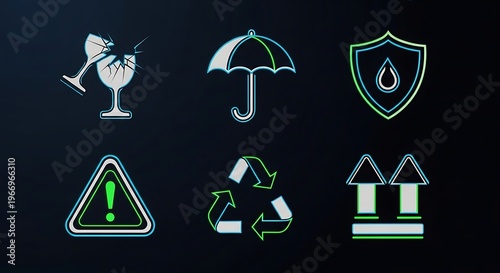 Neon icons for business and safety.