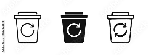 Recycle bin with refresh arrow icon set. Waste management and data refresh symbol.