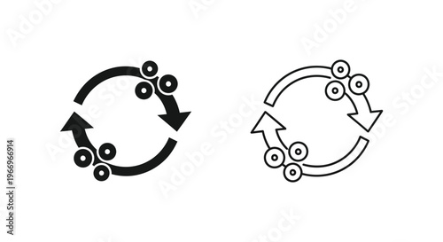 a pair of black and white circular arrows with circles Vector