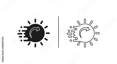 black and white sun icons with lines radiating from them Vector