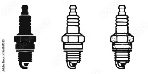 Spark Plug Icon Set - Automotive Engine Ignition Component Symbol