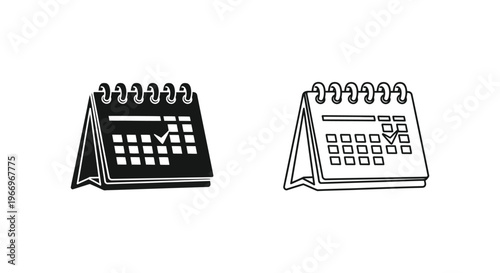 a black and white illustration of two desk calendars Vector