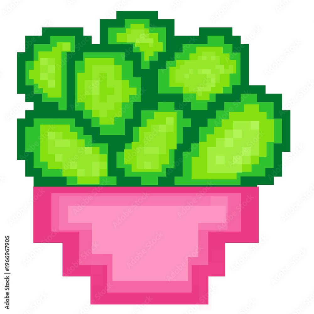 Fototapeta premium Pixel art potted succulent retro 8 bit illustration