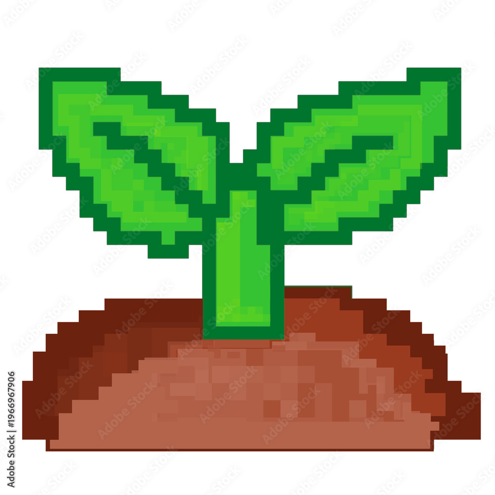 Fototapeta premium Pixel art seedling in soil retro game illustration