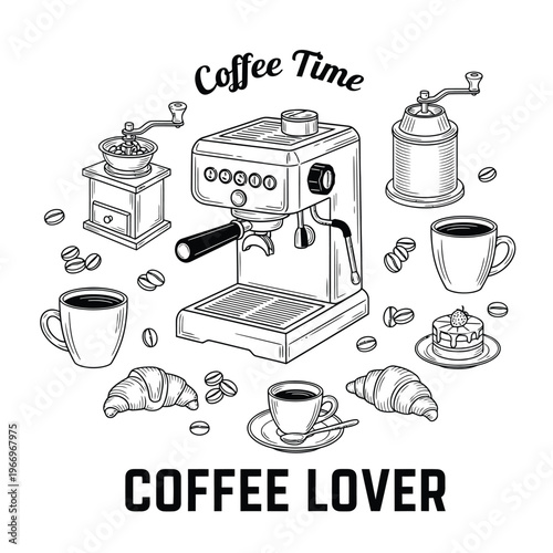A delightful illustration of coffee lover's essentials and brewing equipment