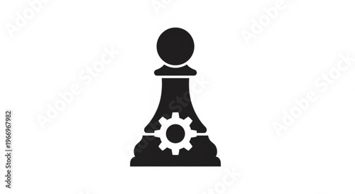 A minimalist vector graphic of a chess pawn with a gear integrated into its design, symbolizing strategy and mechanics.