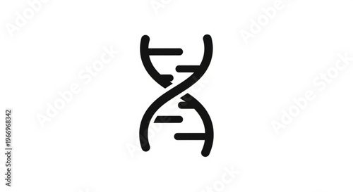 A minimalist vector graphic illustration of a DNA double helix structure in black silhouette on a white background