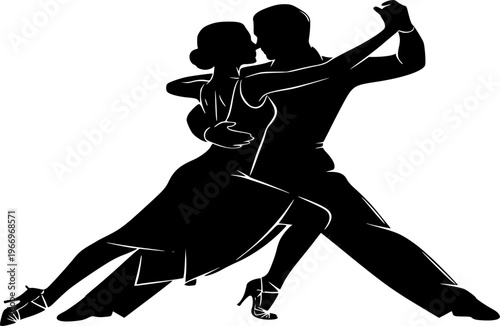 Tango Couple Dancing Silhouette Ballroom Passionate Intimacy Performance Black Vector