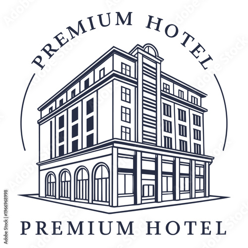 Elegant building line art hotel logo icon design vector illustration