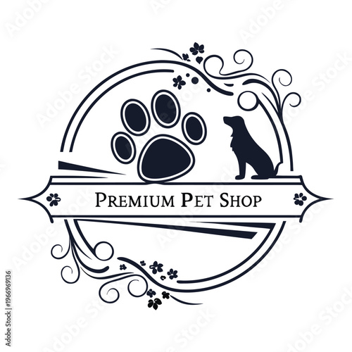 Modern pet shop logo with clean paw print icon design with pet store