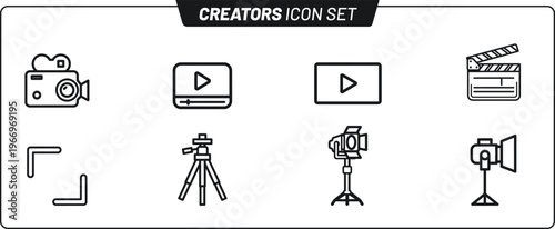 Creators icon set with video production and camera line icons
