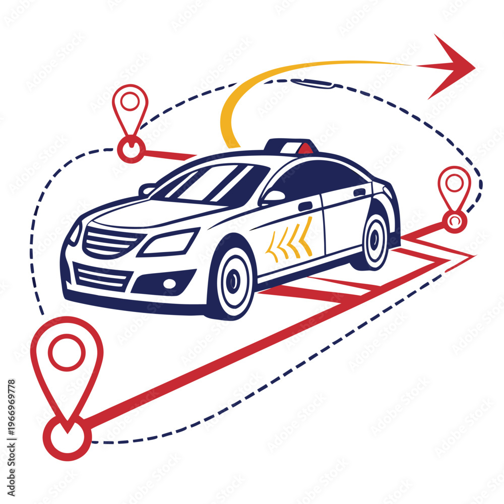 Naklejka premium Modern taxi service logo with dynamic route line & car icon