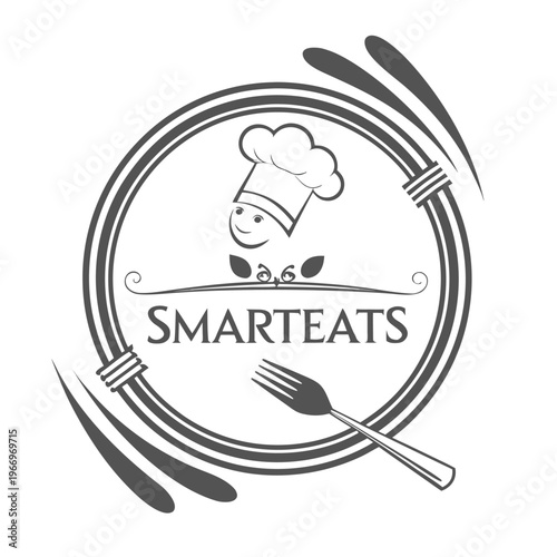 Elegant restaurant logo with modern fork icon in circle shape with fast food