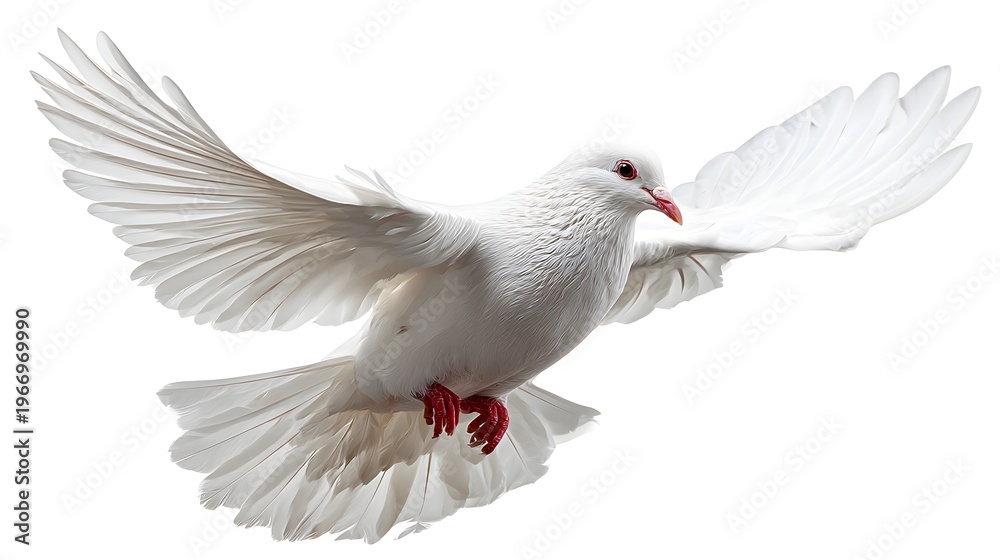 Fototapeta premium White dove flying gracefully, symbolizing peace, freedom, and hope