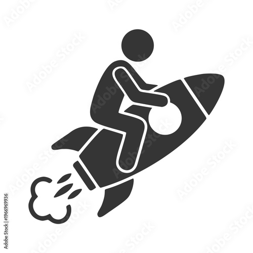 ロケットに乗る人物のシルエットアイコン