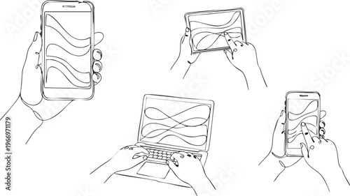 Illustrations of transferring data from a smartphone to other devices