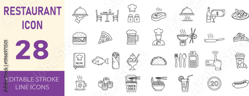 Restaurant line icons set editable stroke vector illustration