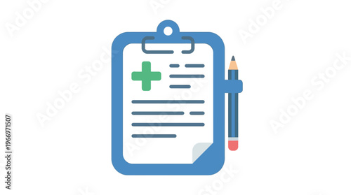 Medical Document Icon with Pencil and Plus Sign representing Healthcare and Medicine