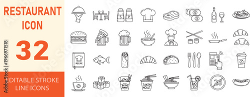 Restaurant line icons set editable stroke vector illustration